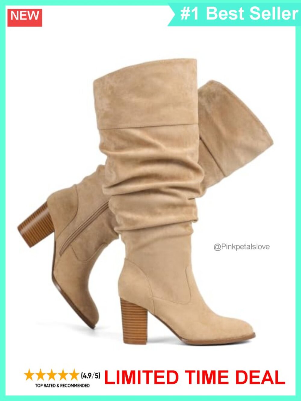 Wide Calf Suede Slouch Knee High Heeled Boots Side Zip Round Toe Fall